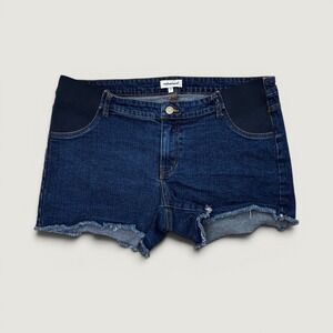 Motherhood Maternity Jean Shorts Womens Large Blue Denim Frayed Hem Side Panel